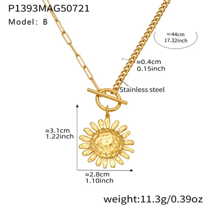 316L Stainless Steel Unique Hammered Sunflower OT Buckle Necklace - Image 8