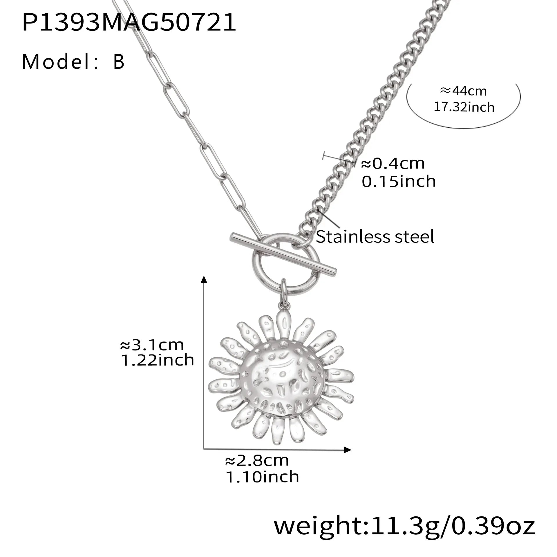 316L Stainless Steel Unique Hammered Sunflower OT Buckle Necklace - Image 9