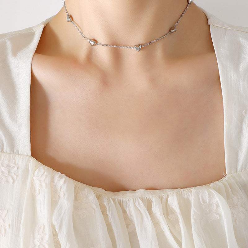 316L Stainless Steel Versatile Sweet Style Heart Necklace & Bracelet Set - Image 3