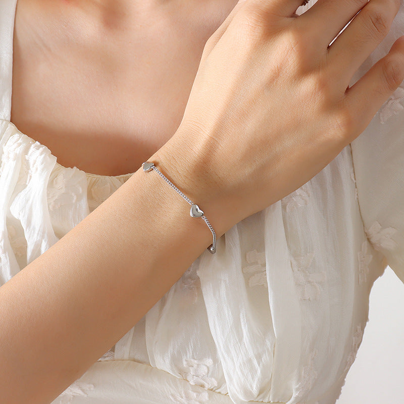 316L Stainless Steel Versatile Sweet Style Heart Necklace & Bracelet Set - Image 4