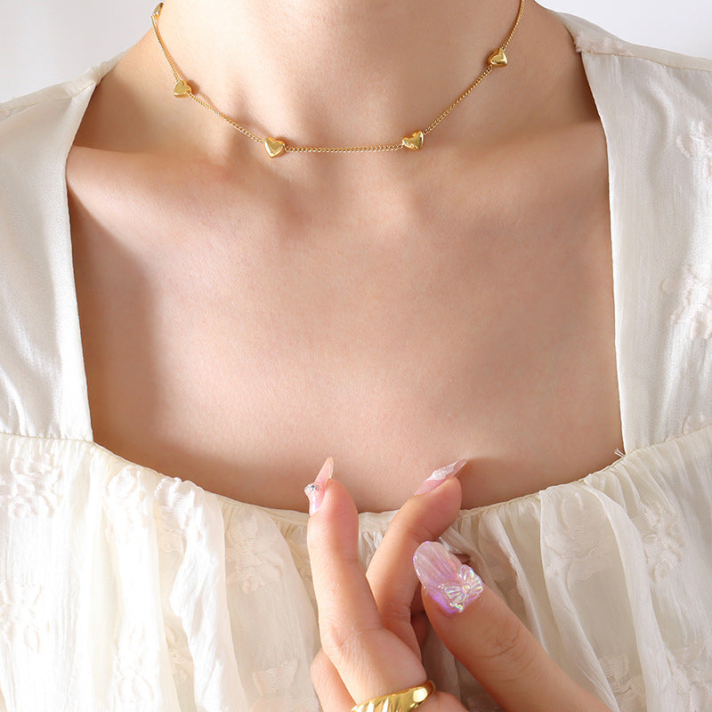 316L Stainless Steel Versatile Sweet Style Heart Necklace & Bracelet Set - Image 5