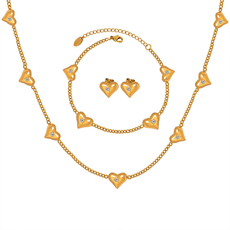 316L Stainless Steel Versatile Zircon-Inlaid Heart Jewelry Collection - Image 9