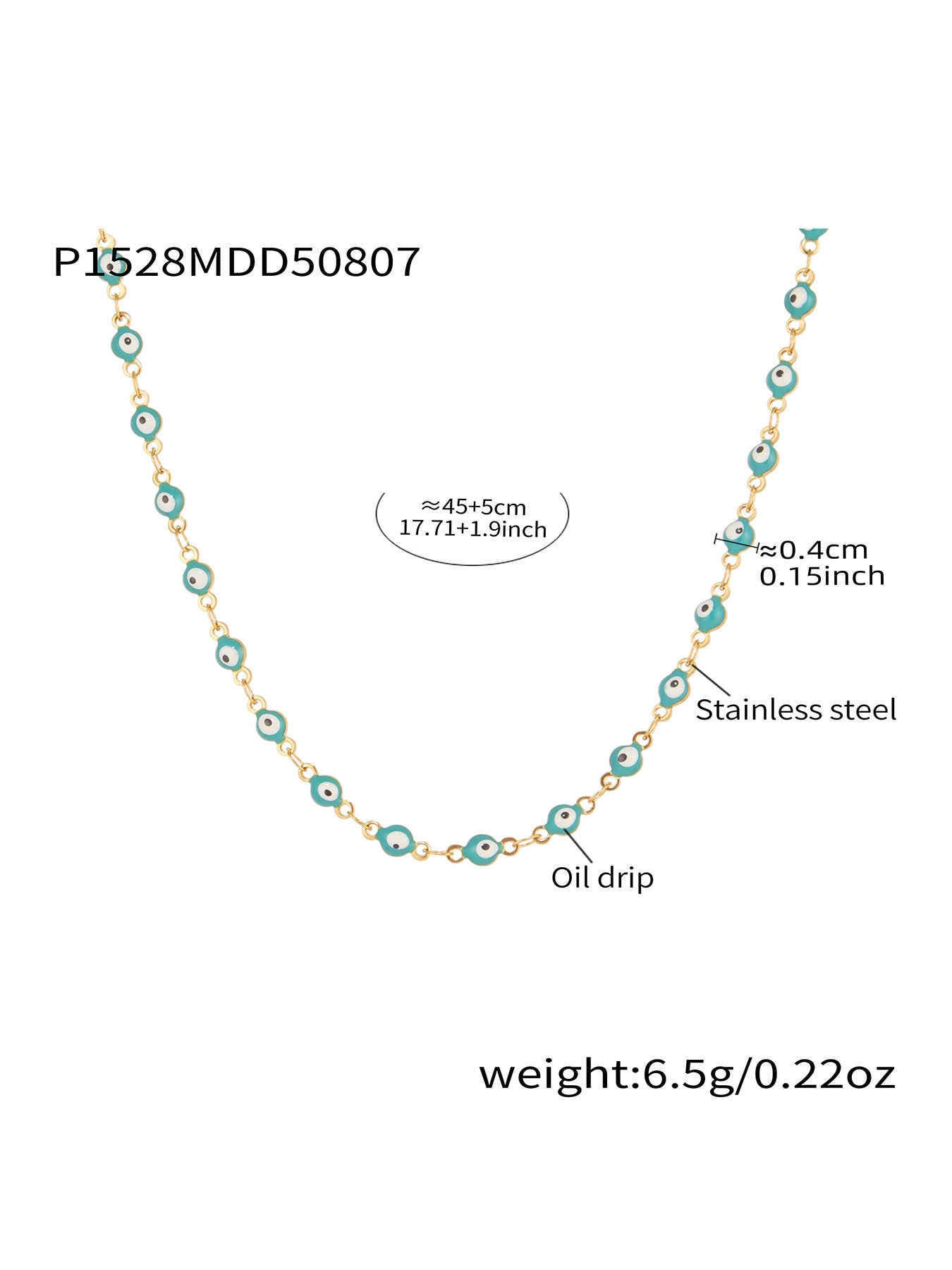 316L Stainless Steel Vibrant Drip Enamel Evil Eye Necklace - Image 1