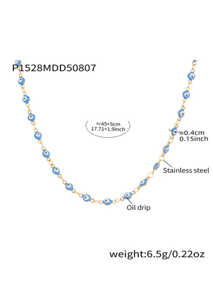 316L Stainless Steel Vibrant Drip Enamel Evil Eye Necklace - Image 10