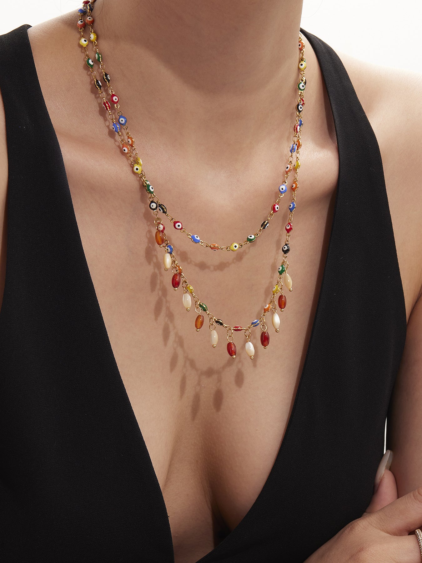 316L Stainless Steel Vibrant Drip Enamel Evil Eye Necklace - Image 11