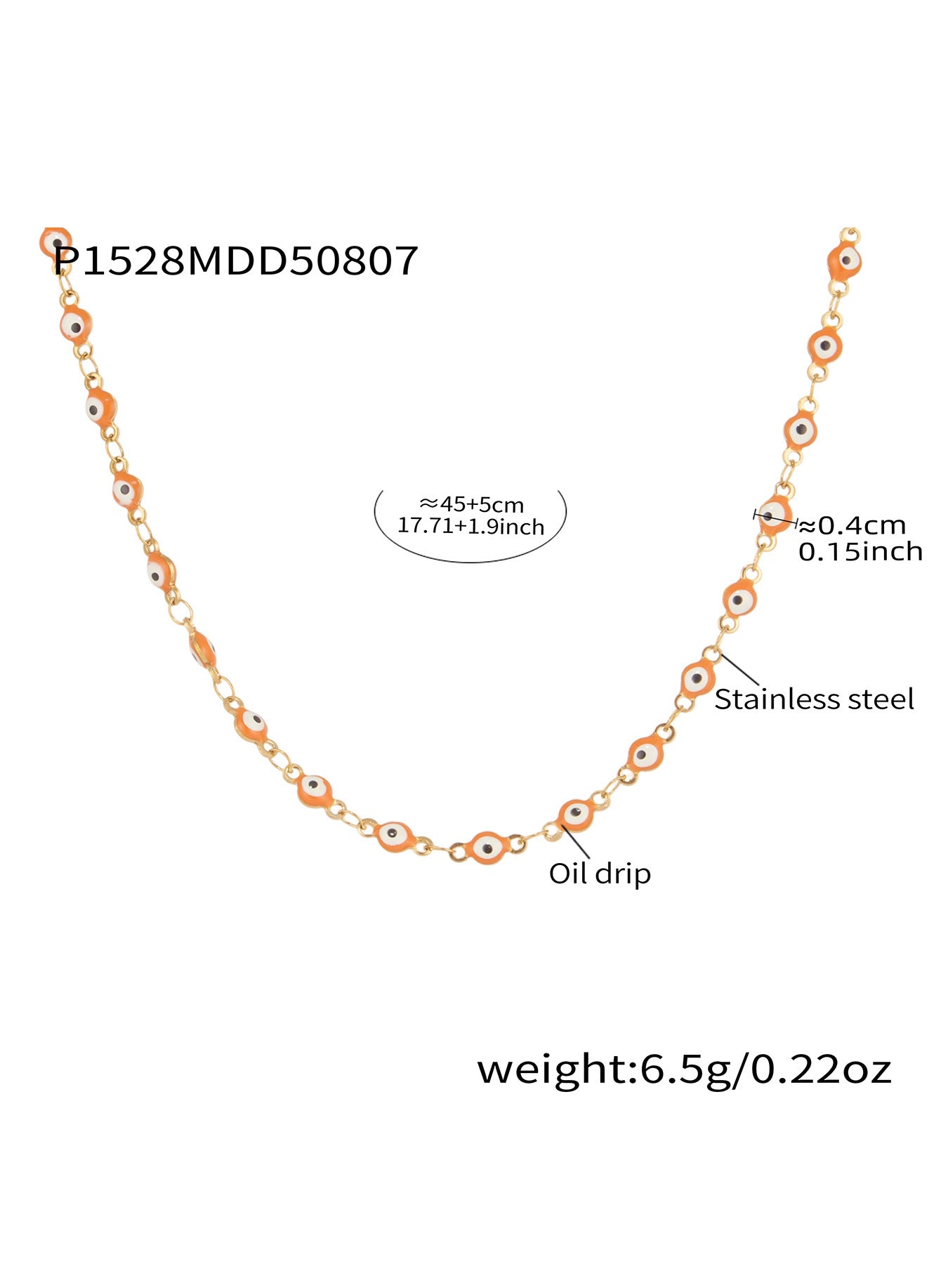 316L Stainless Steel Vibrant Drip Enamel Evil Eye Necklace - Image 14