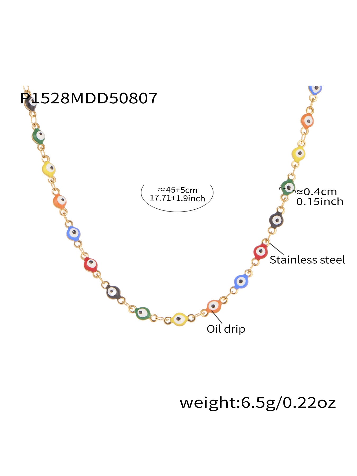 316L Stainless Steel Vibrant Drip Enamel Evil Eye Necklace - Image 17