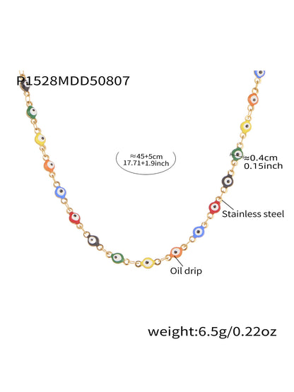 316L Stainless Steel Vibrant Drip Enamel Evil Eye Necklace - Image 17