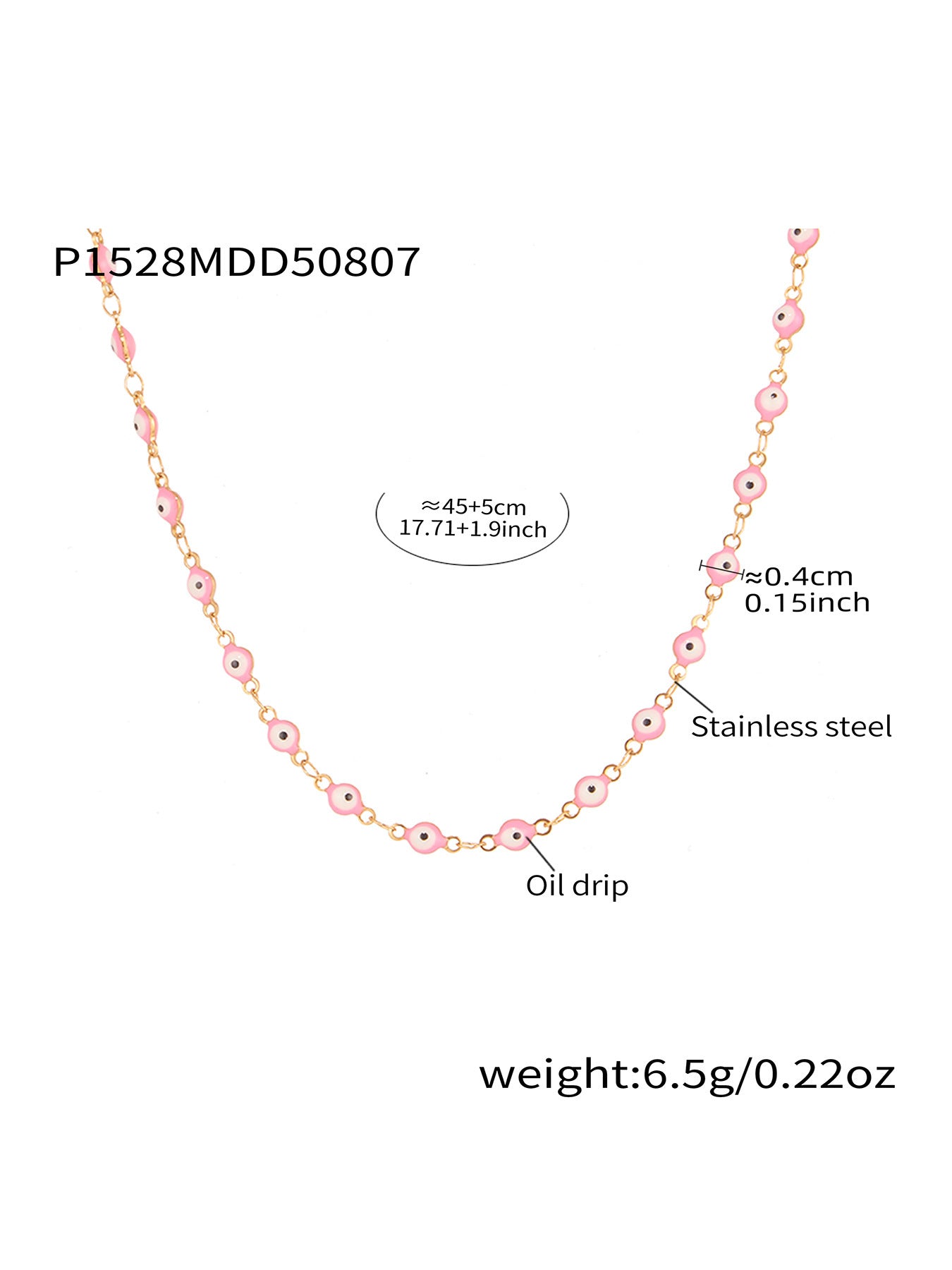 316L Stainless Steel Vibrant Drip Enamel Evil Eye Necklace - Image 2