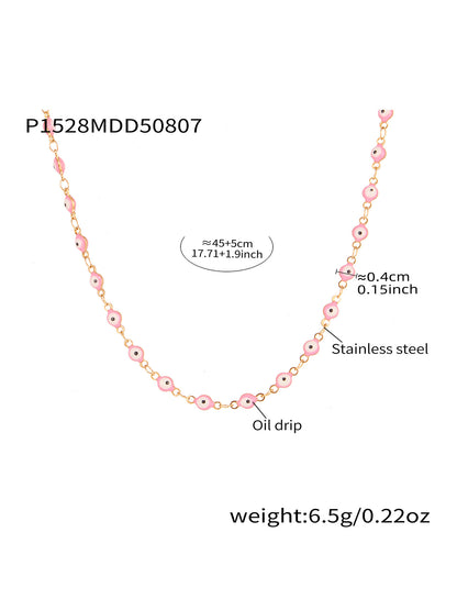 316L Stainless Steel Vibrant Drip Enamel Evil Eye Necklace - Image 2