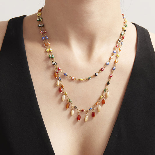 316L Stainless Steel Vibrant Drip Enamel Evil Eye Necklace - Image 20