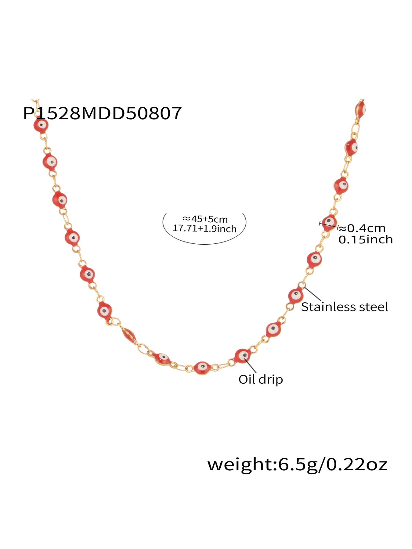 316L Stainless Steel Vibrant Drip Enamel Evil Eye Necklace - Image 23