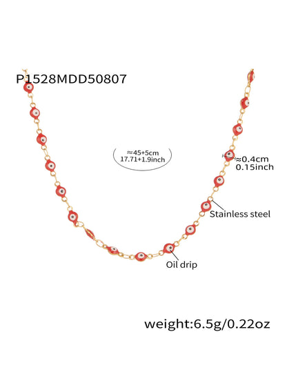 316L Stainless Steel Vibrant Drip Enamel Evil Eye Necklace - Image 23
