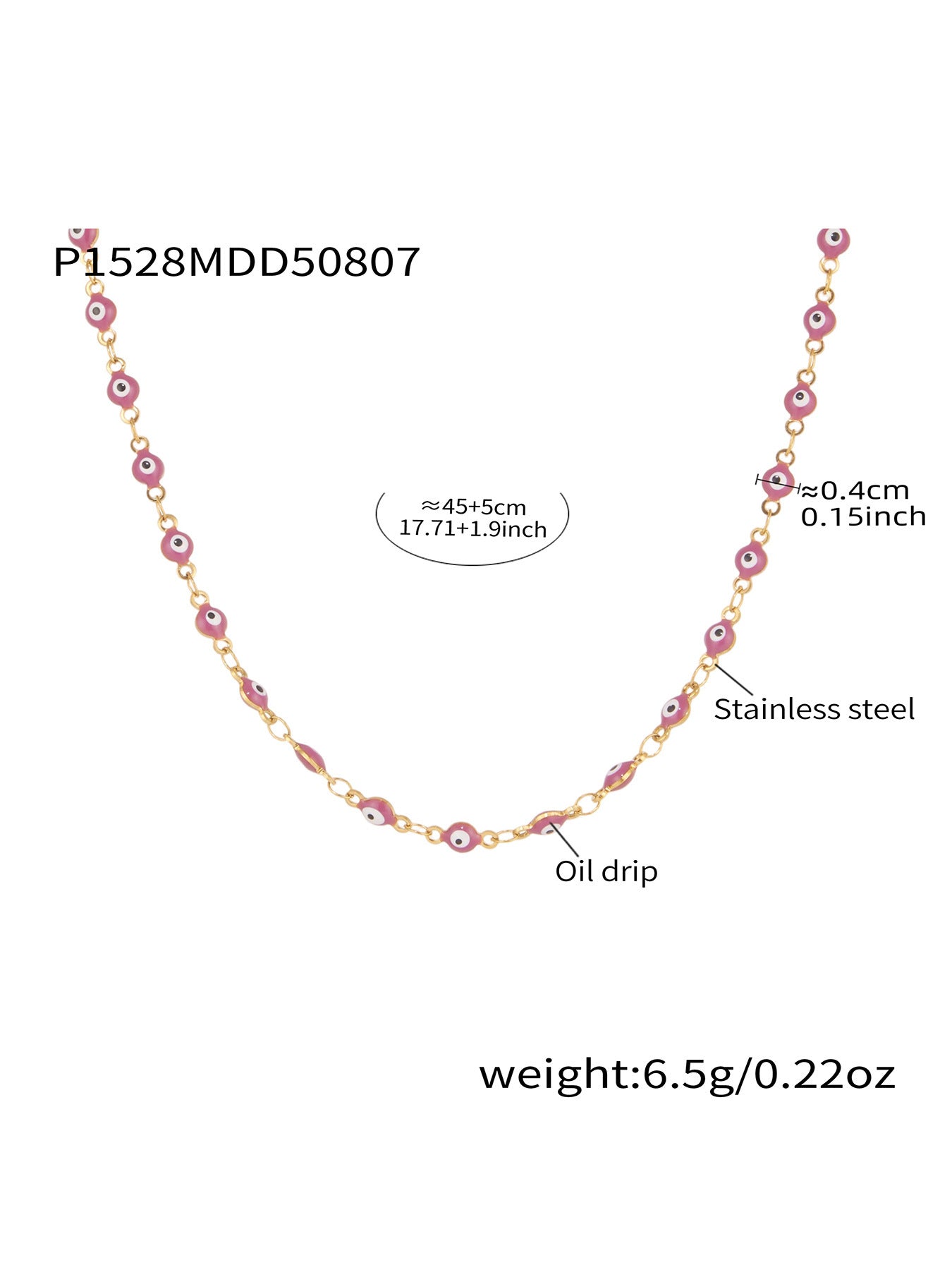 316L Stainless Steel Vibrant Drip Enamel Evil Eye Necklace - Image 3