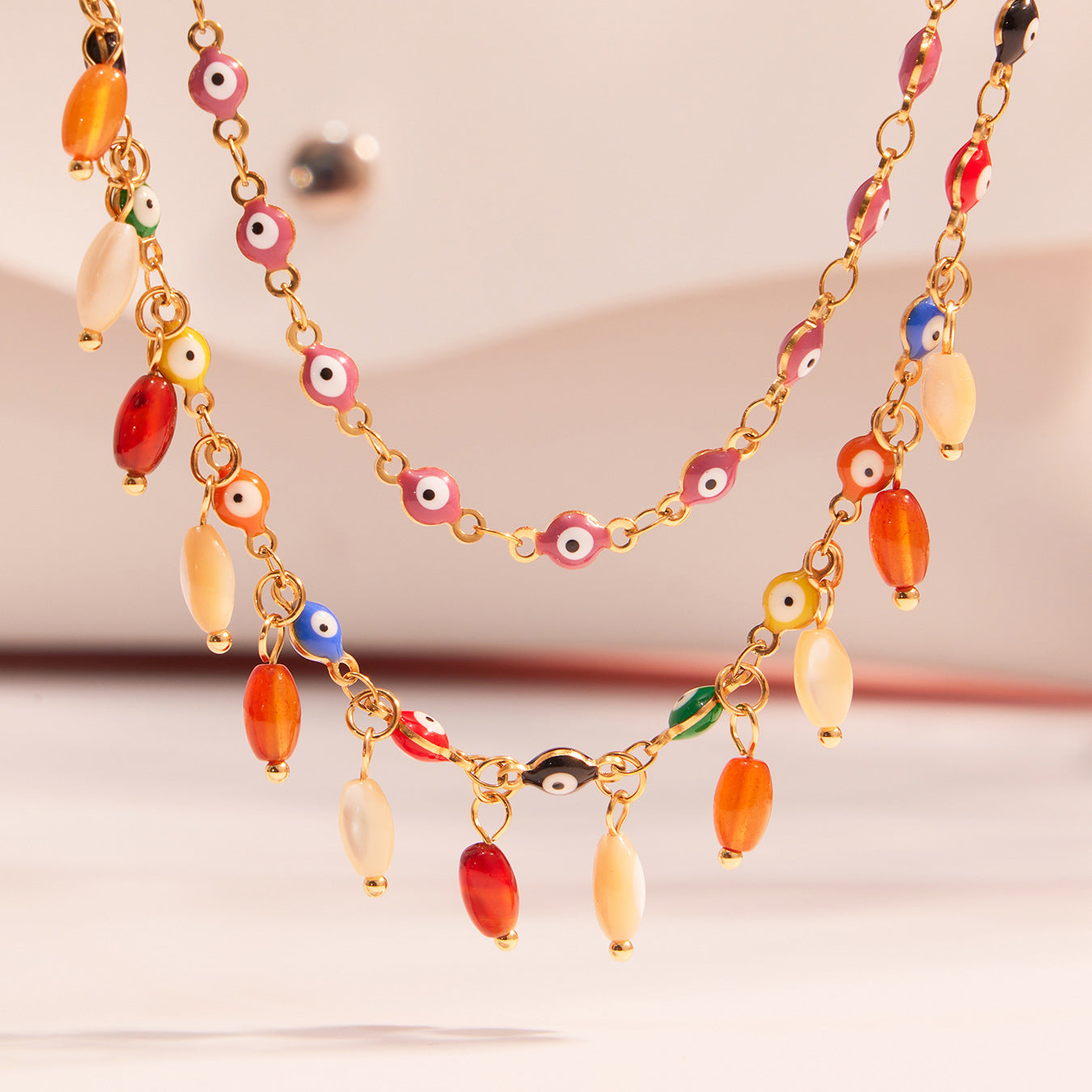 316L Stainless Steel Vibrant Drip Enamel Evil Eye Necklace - Image 5