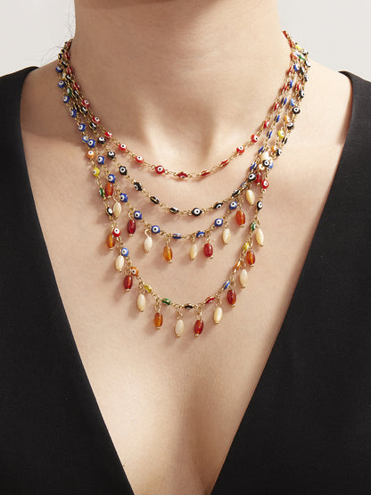 316L Stainless Steel Vibrant Drip Enamel Evil Eye Necklace - Image 7