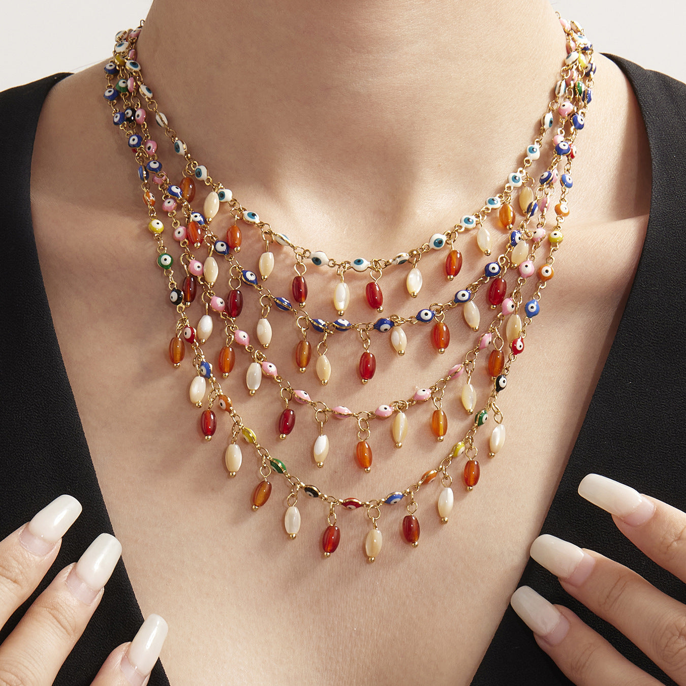 316L Stainless Steel Vibrant Drip Enamel Evil Eye Necklace - Image 8