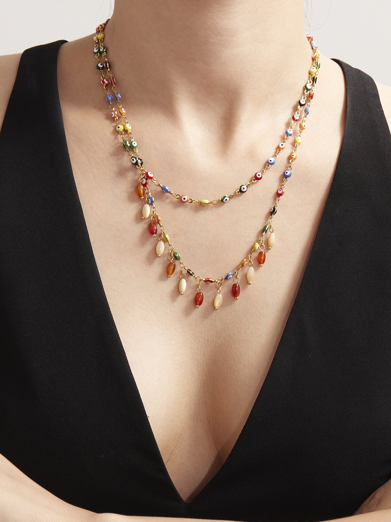 316L Stainless Steel Vibrant Drip Enamel Evil Eye Necklace - Image 9