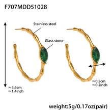 316L Stainless Steel Vintage Bamboo Green Glass C-Hoop Earrings - Image 5