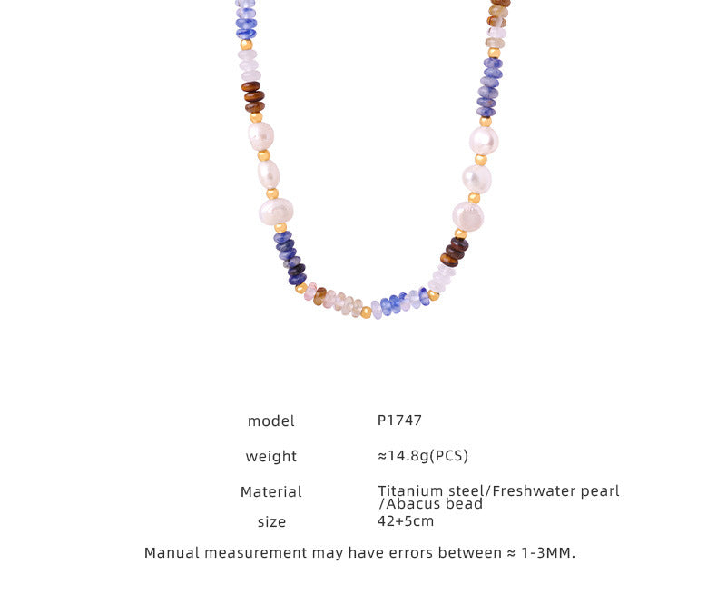 316L Stainless Steel Vintage Baroque Freshwater Pearl & Natural Stone Abacus Beaded Necklace - Image 1