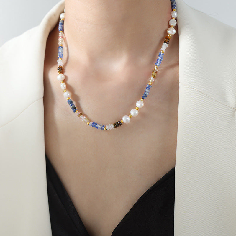 316L Stainless Steel Vintage Baroque Freshwater Pearl & Natural Stone Abacus Beaded Necklace - Image 3