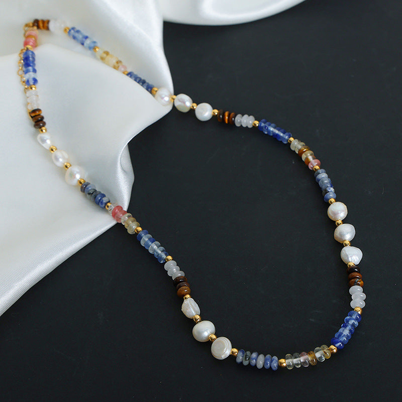 316L Stainless Steel Vintage Baroque Freshwater Pearl & Natural Stone Abacus Beaded Necklace - Image 4