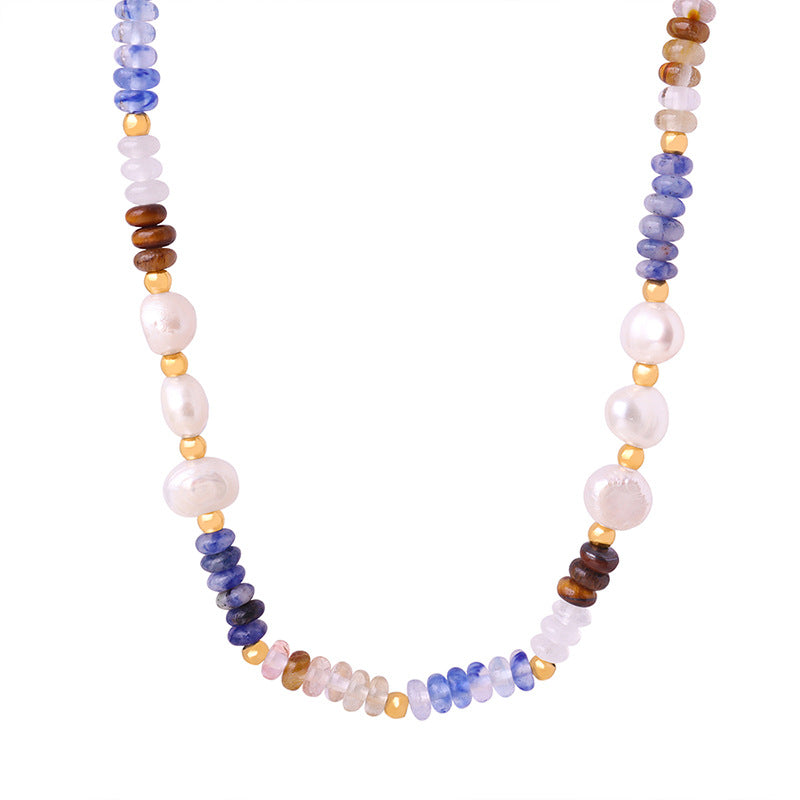 316L Stainless Steel Vintage Baroque Freshwater Pearl & Natural Stone Abacus Beaded Necklace - Image 5