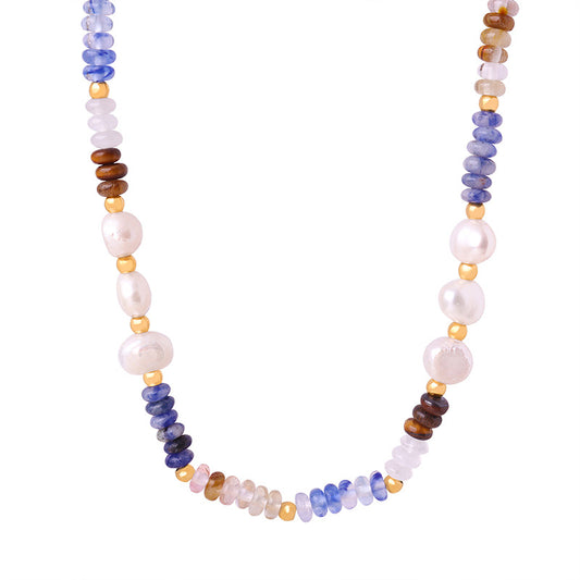 316L Stainless Steel Vintage Baroque Freshwater Pearl & Natural Stone Abacus Beaded Necklace - Image 5