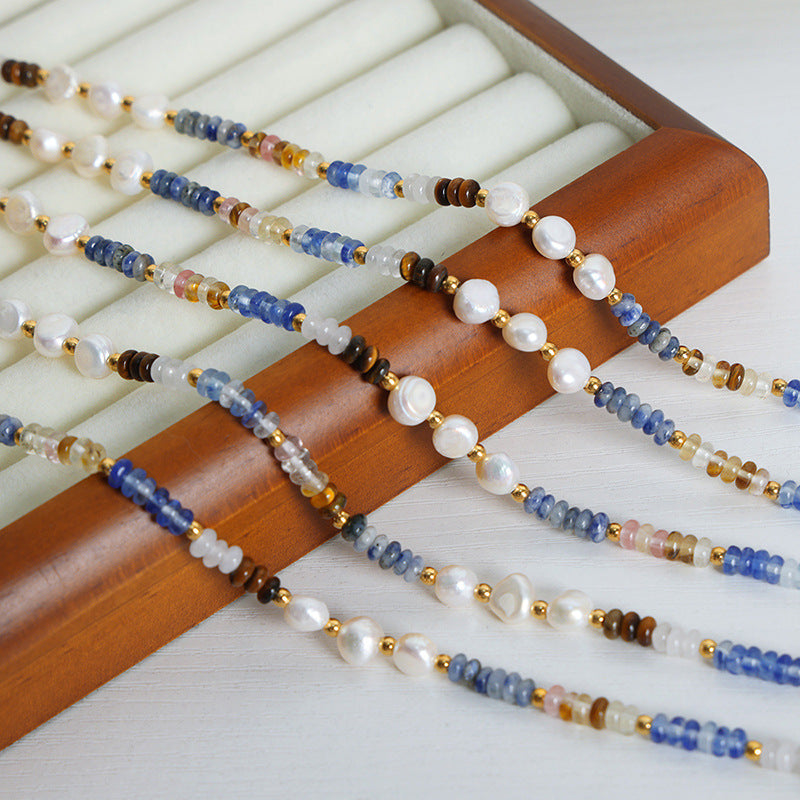 316L Stainless Steel Vintage Baroque Freshwater Pearl & Natural Stone Abacus Beaded Necklace - Image 6