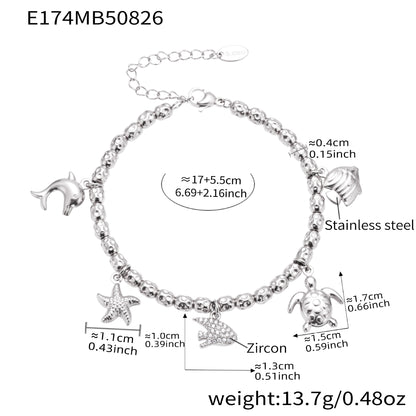 316L Stainless Steel Vintage Bell & Flower Charm Bracelet - Image 10