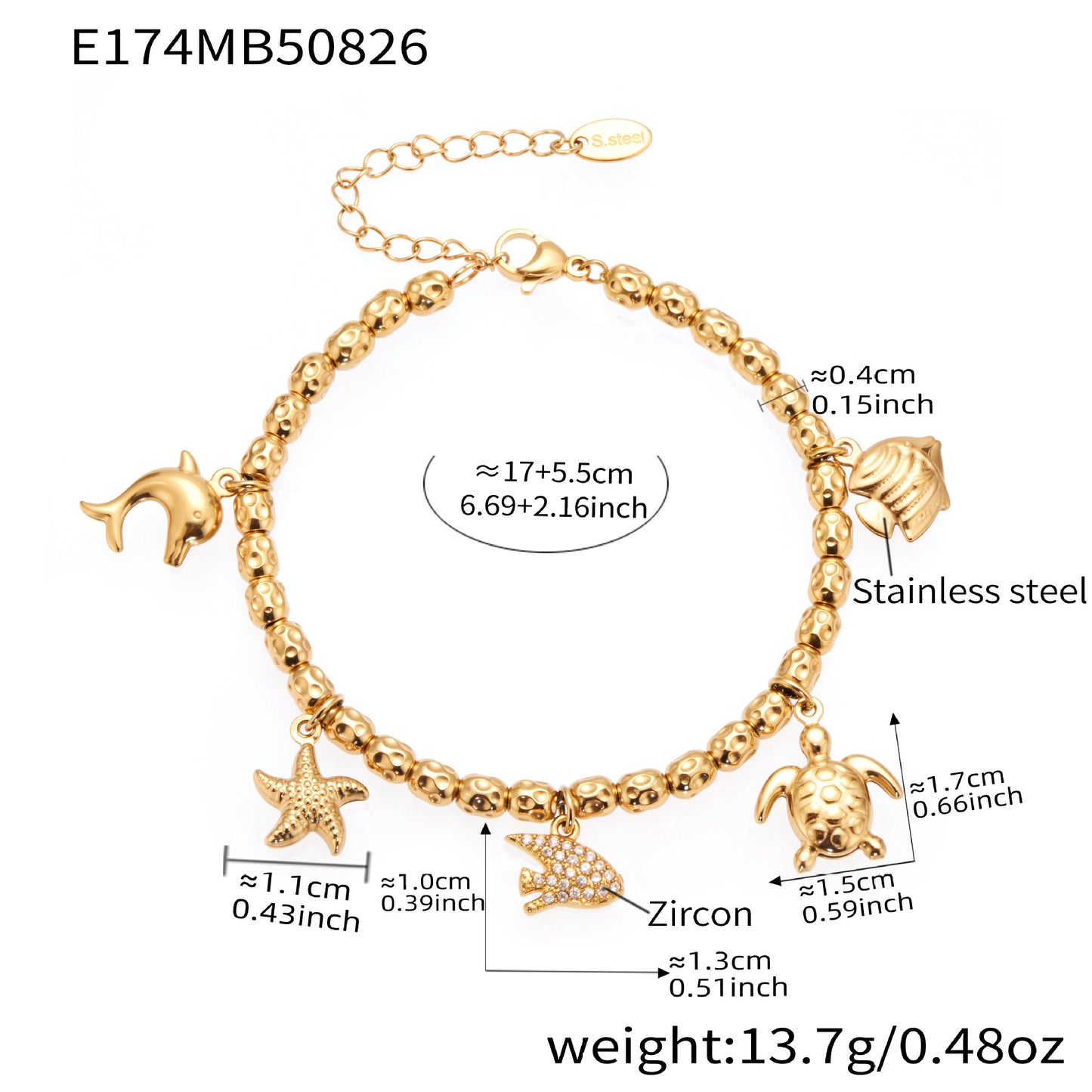 316L Stainless Steel Vintage Bell & Flower Charm Bracelet - Image 11