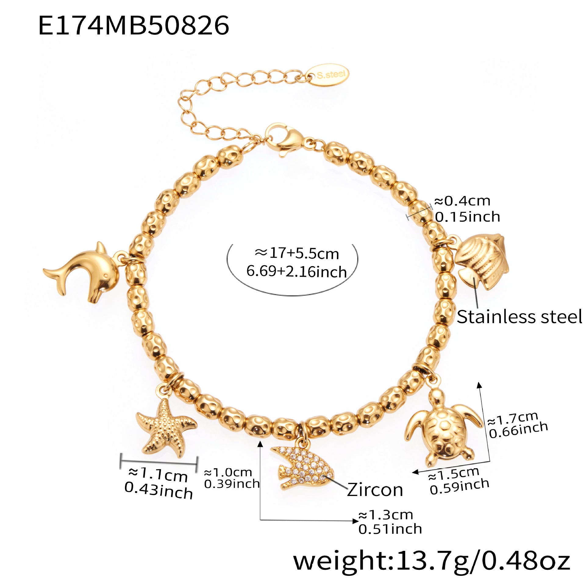 316L Stainless Steel Vintage Bell & Flower Charm Bracelet - Image 11