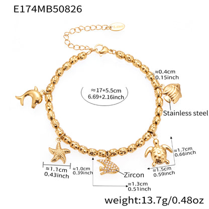 316L Stainless Steel Vintage Bell & Flower Charm Bracelet - Image 11