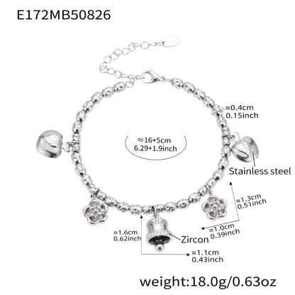 316L Stainless Steel Vintage Bell & Flower Charm Bracelet - Image 2
