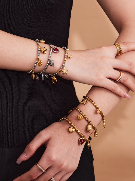 316L Stainless Steel Vintage Bell & Flower Charm Bracelet - Image 3