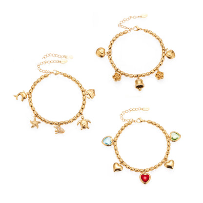 316L Stainless Steel Vintage Bell & Flower Charm Bracelet - Image 4