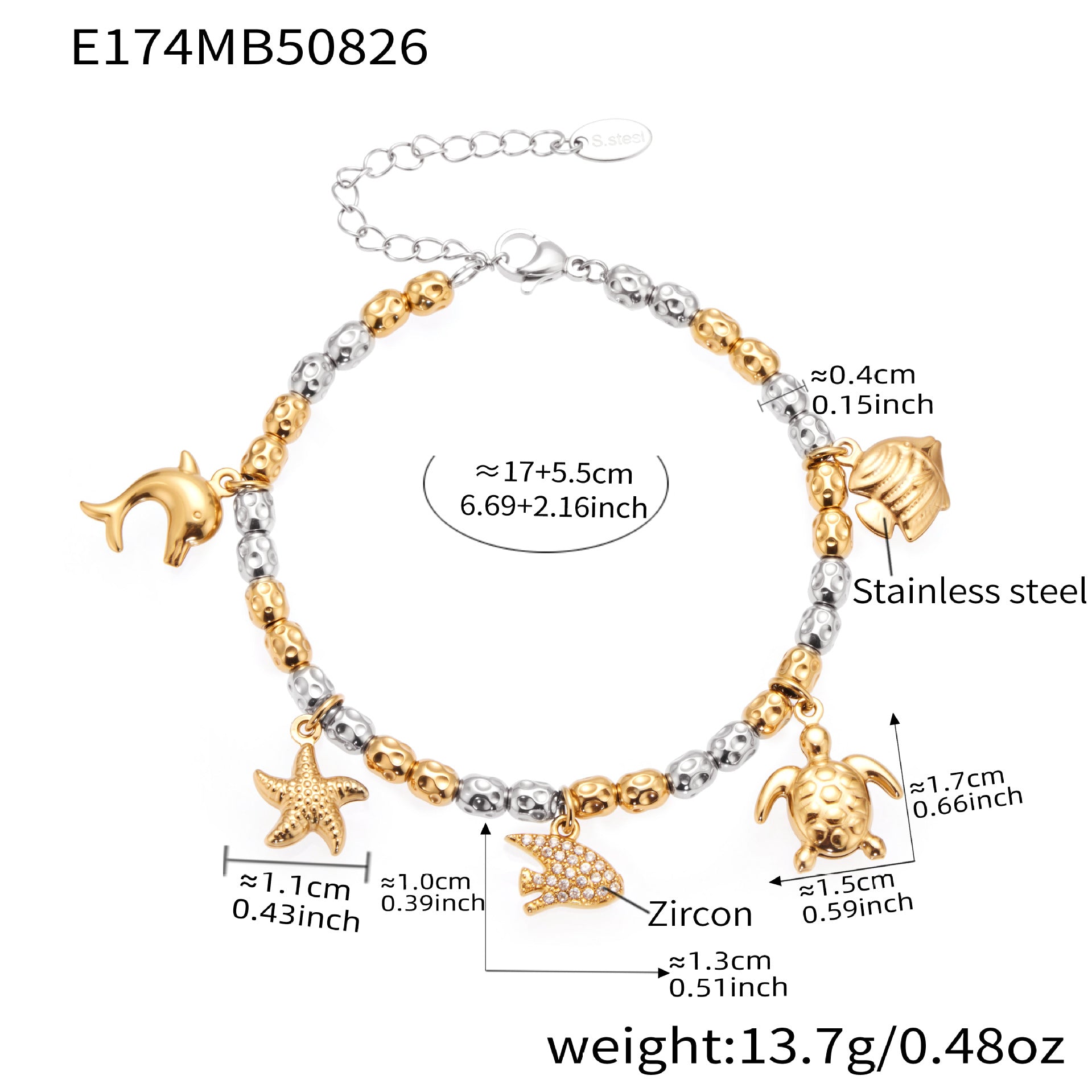 316L Stainless Steel Vintage Bell & Flower Charm Bracelet - Image 5