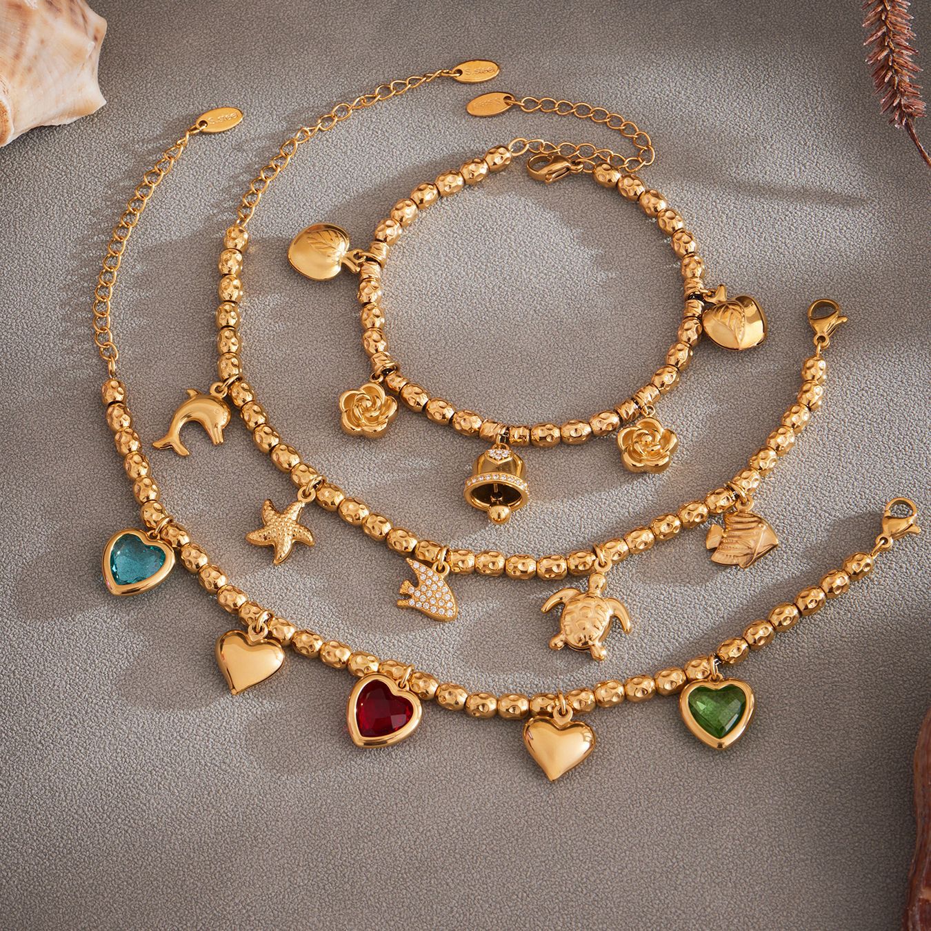 316L Stainless Steel Vintage Bell & Flower Charm Bracelet - Image 6