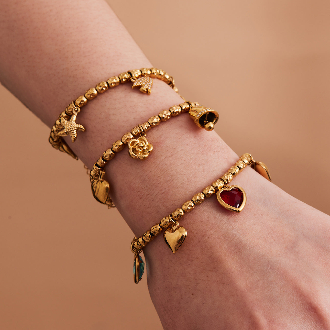 316L Stainless Steel Vintage Bell & Flower Charm Bracelet - Image 8