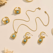 316L Stainless Steel Vintage Blue Turquoise Zircon Statement Chunky Gold Jewelry Set - Image 2