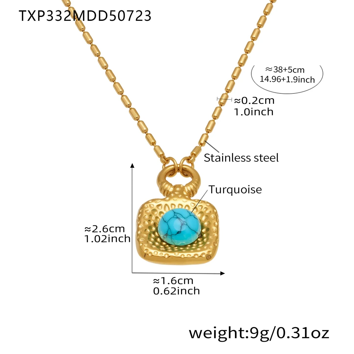 316L Stainless Steel Vintage Blue Turquoise Zircon Statement Chunky Gold Jewelry Set - Image 6