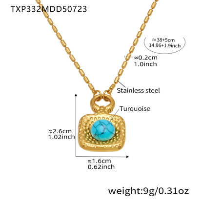 316L Stainless Steel Vintage Blue Turquoise Zircon Statement Chunky Gold Jewelry Set - Image 6