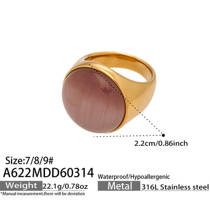 316L Stainless Steel Vintage Cat Eye Stone Ring, 18K Gold Plated -  Sensitive Skin Friendly - Detail 10
