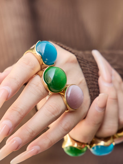 316L Stainless Steel Vintage Cat Eye Stone Ring, 18K Gold Plated -  Sensitive Skin Friendly - Detail 13