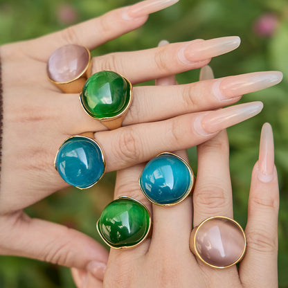 316L Stainless Steel Vintage Cat Eye Stone Ring, 18K Gold Plated -  Sensitive Skin Friendly - Detail 16