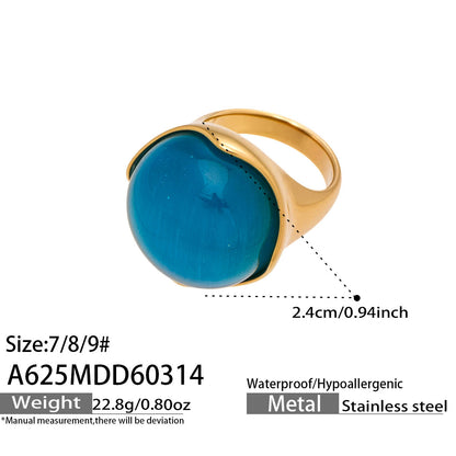 316L Stainless Steel Vintage Cat Eye Stone Ring, 18K Gold Plated -  Sensitive Skin Friendly - Detail 17