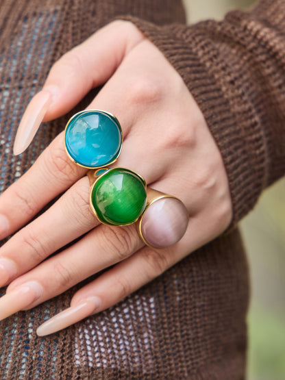 316L Stainless Steel Vintage Cat Eye Stone Ring, 18K Gold Plated -  Sensitive Skin Friendly - Detail 2