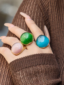 316L Stainless Steel Vintage Cat Eye Stone Ring, 18K Gold Plated -  Sensitive Skin Friendly - Detail 6