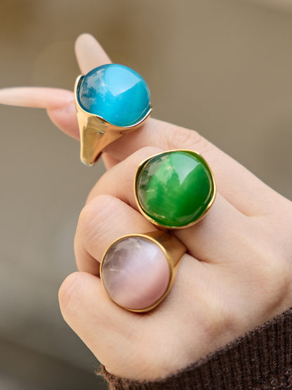 316L Stainless Steel Vintage Cat Eye Stone Ring, 18K Gold Plated -  Sensitive Skin Friendly - Detail 8