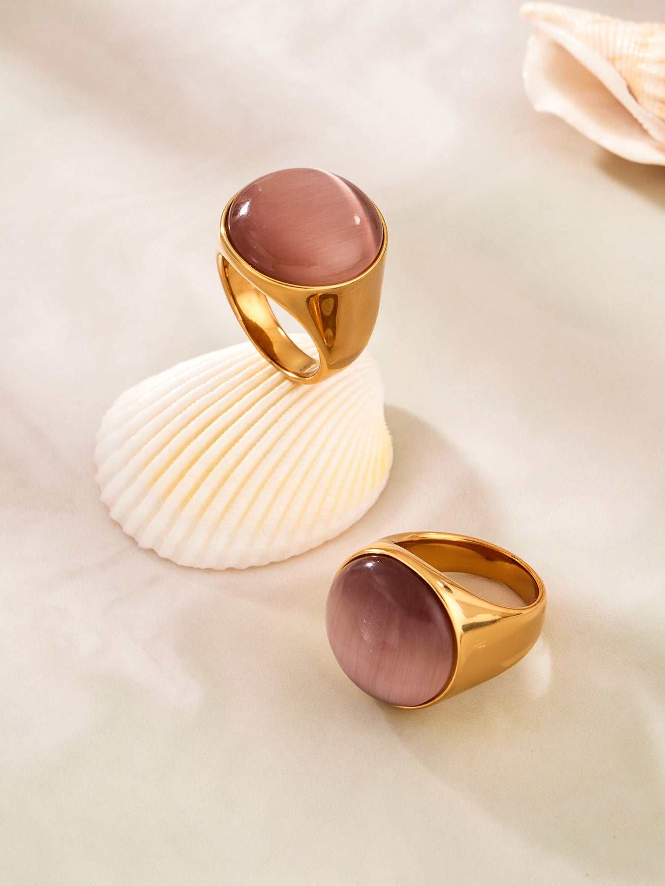 316L Stainless Steel Vintage Cat Eye Stone Ring, 18K Gold Plated -  Sensitive Skin Friendly - Detail 9